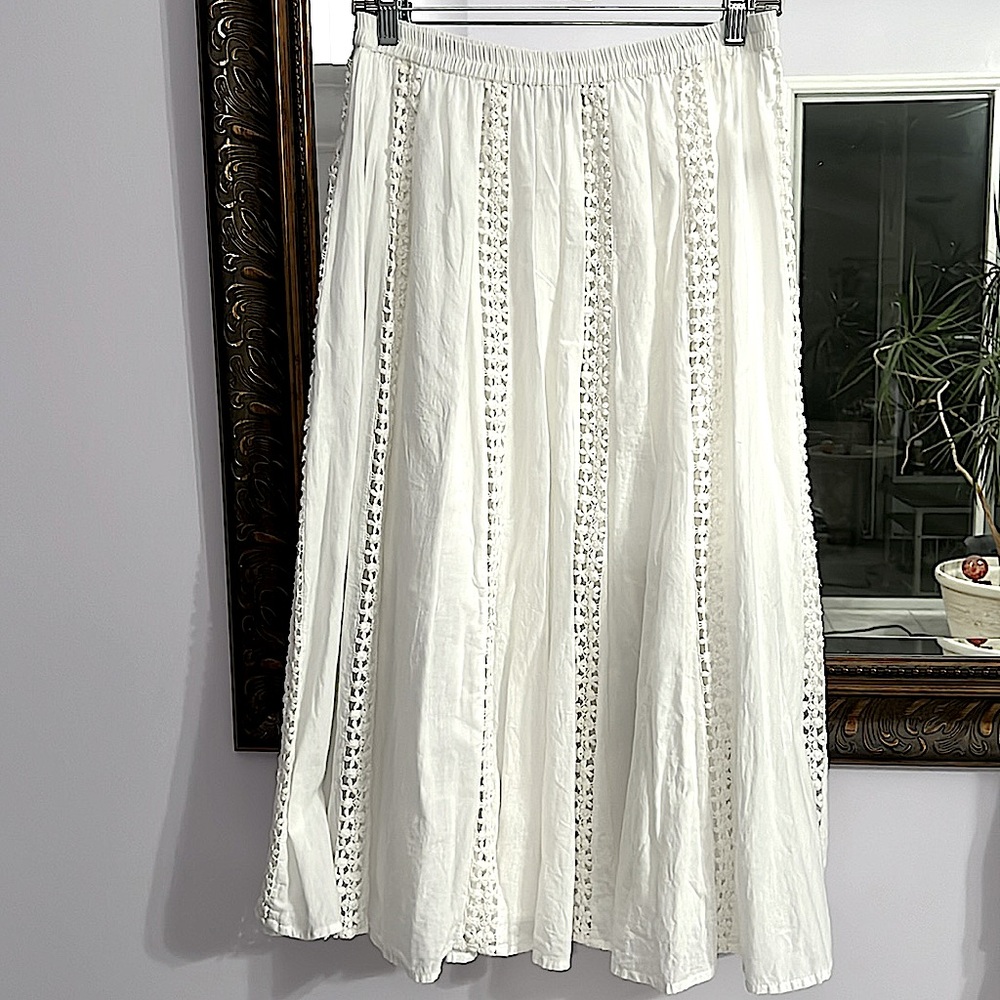 Kim Rogers White Midi Skirt with Lace Panels